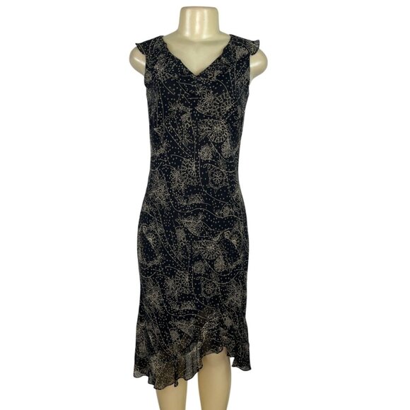 Ann Taylor LOFT Black & Gold Sleeveless Midi Dress Size 0 - Picture 1 of 5